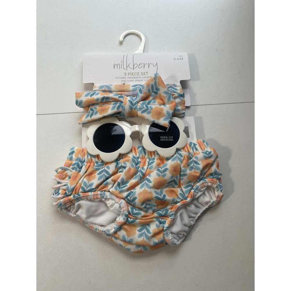 Milkberry Baby Girl 3 Piece Floral Swim Set Headband Sunglasses 3-6M IJ1100004